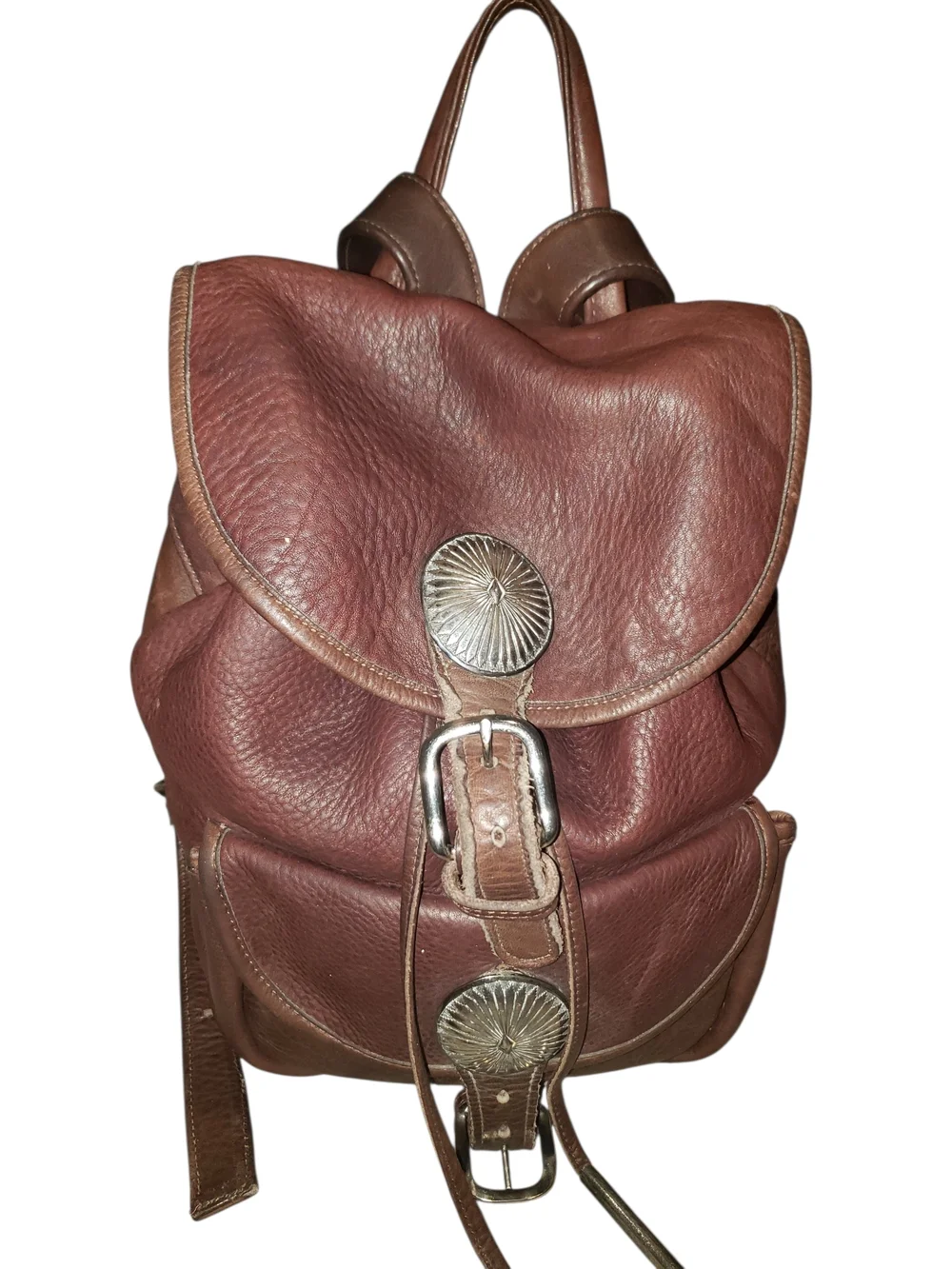 Western style Rugged Pebbled Leather Backpack with Silver Concho Accent - Picture 4 of 13